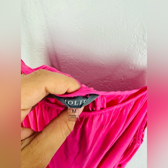 Jolie Bright Fuchsia Pink Scoop Neck Tassel Belt Tiered Midi Dress - Picture 7 of 11